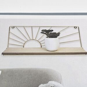 Sun Ray Gold and Wood Wall Shelf